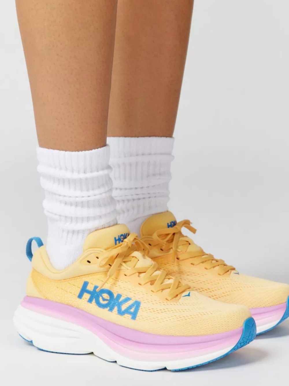HOKA ONE ONE® Bondi 8.5 Women's Yellow Athletic Sneakers with Blue Accents